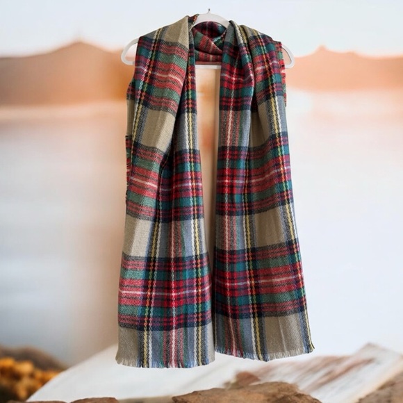 Accessories - Vibrant Plaid Scarf with Red and Green